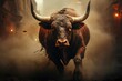 Tense confrontation furious bull vs. Fearless bullfighter in the arena., generative IA