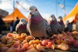 Hungry pigeons at the fair in search of food., generative IA