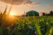 Sunset over biogas plant in rural area converting organic waste into bioenergy. Concept Sunset Views, Biogas Plant, Rural Living, Organic Waste, Bioenergy