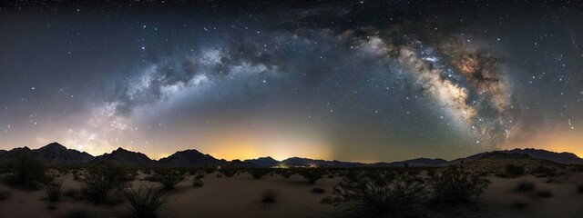 A serene view of the Milky Way over a quiet, desert landscape.