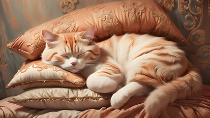 A cute tabby cat curled up on a comfy couch