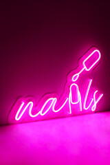 Wall Mural - Pink neon sign nails. Trendy style. Beauty style. Neon sign. Custom neon. Beauty decor.