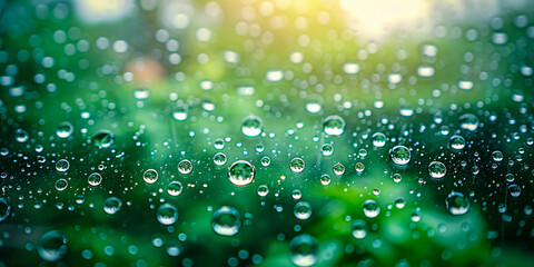 Wall Mural - Dew Drops on Green Leaf, Fresh Water in Nature, Environmental Beauty, Macro Photography