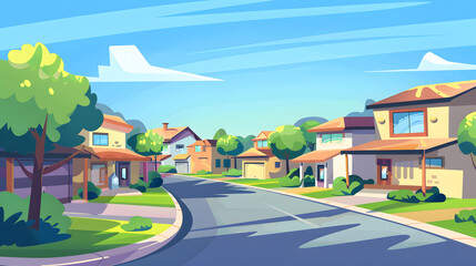 Wall Mural - Village small town cartoon vector art style background