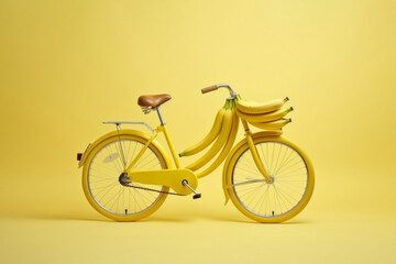 Wall Mural - Creative composition made of retro bike with bananas on yellow background. Conceptual art. Minimal style