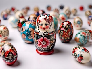 Wall Mural - Russian Doll Matryoshka, Happy Easter concept, white background