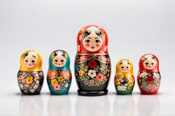 Russian Doll Matryoshka, Happy Easter concept, white background