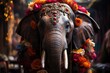 Asian elephant in vibrant religious ritual., generative IA
