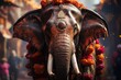 Asian elephant in vibrant religious ritual., generative IA