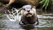 A Playful Otter Splashing Around In A Freshwater S