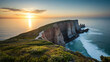 Photo real for Coastal cliffs overlooking the ocean during a calm summer evening in Summer Season theme ,Full depth of field, clean bright tone, high quality ,include copy space, No noise, creative id