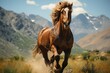 Wild horse in mountainous landscape., generative IA