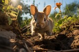 Fototapeta Do akwarium - Rabbit bouncing between outdoor obstacles., generative IA