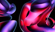3d render abstract art parts of surreal alien flowers in curve wavy round and spherical lines forms in transparent plastic material with glowing purple pink and white color core on black background