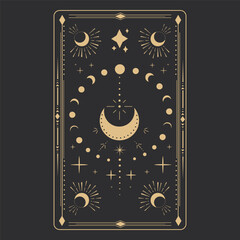 Wall Mural - alchemical esoteric mystical magic templates for tarot cards frame border with golden celestial elem