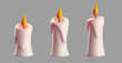 3d realistic candles. Rendering of white candles icon isolated on grey background. Vector illustration.