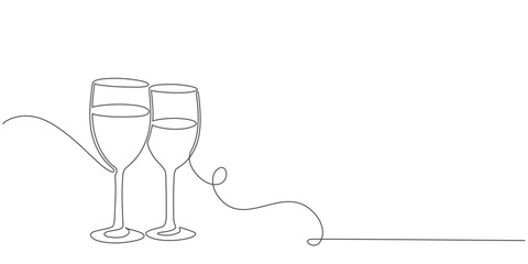 glass of champagne line art style vector illustration