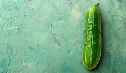 Poster - Single cucumber on a textured aqua backdrop.