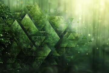 Wall Mural - A futuristic geometric concept in shades of green, representing technology and digital innovation.