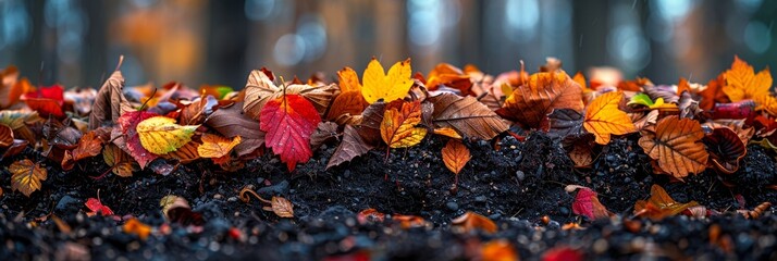 Poster - The vibrant colors of fall foliage scattered on the forest floor, creating a beautiful and seasonal natural scene.