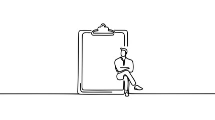One line drawing of isolated vector object - clipboard with man.