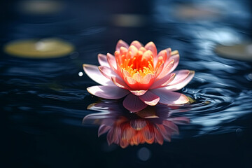 Wall Mural - A beautiful pink flower is floating on the surface of a pond.