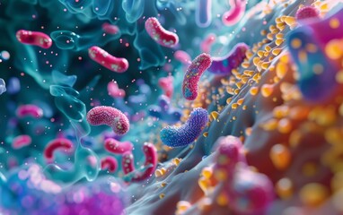 A detailed 3D representation of the active interactions between micronutrients and healthy bacteria