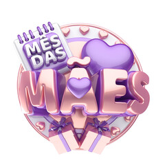 Wall Mural - MÊS DAS MÃES SELO 3D COM CIIRCULO CORAÇÕES E CAIXAS DE PRESENTE COR DE ROSA E ROXO 