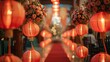 Elegant scroll with red lanterns on a vibrant ceremonial backdrop
