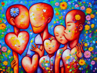 Canvas Print - Human Heart with Flowers, Love and Emotion Concept, Oil Painting