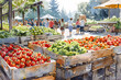 A vibrant farmers' market where local producers sell organic, sustainably grown produce directly to consumers, reducing the carbon footprint associated with transportation