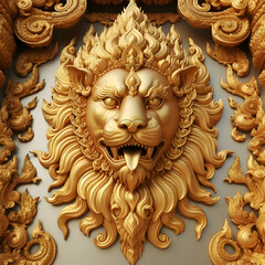 Wall Mural - lion head door knocker  statue, sculpture, lion, art, gold, religion, architecture, old, god, decoration, door, ancient,Ai generated 