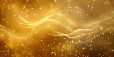 Canvas Print - Golden Sparkling Background with Shimmering Waves and Glittering Stars, background