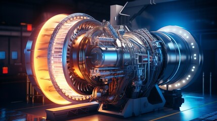 Futuristic industrial gas turbine engine. Engineering equipment