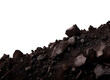 Cut out black ground with dry soil and rough rocks. Isolated on transparent background.