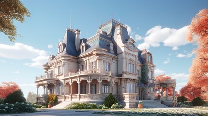 A photo of a Serene Mansion against a Clear Sky