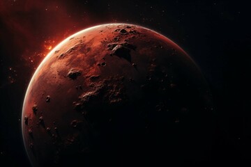 Wall Mural - a view of a planet's surface with a deep red hue and a few craters