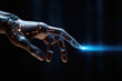© Art AI Gallery - Robot hand holding glowing light bulb on dark background
