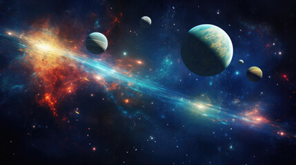 Wall Mural - Planets, stars and galaxies in outer space showing the beauty of space exploration .