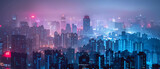 Fototapeta Sport - Urban skyline masked by PM 2.5, spotlighting urgent tech innovations and streamer awareness