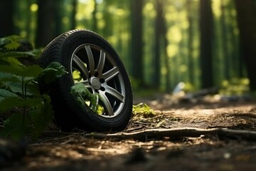 image of old car tires in the forest