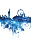 Fototapeta Londyn - Abstract London skyline with landmarks - An expressive illustration capturing London's iconic skyline in a fluid, abstract watercolor style, highlighting famous structures