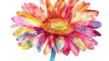 Canvas Print - Vibrant Watercolor Gerbera Daisy Blossom in Radiant Shades of Pink,Orange and Yellow