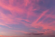 Pink purple violet blue cloudy sky. Beautiful epic sunrise, sunset with cirrus clouds abstract background texture