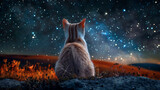 Fototapeta Mapy - cat viewed from behind looking at the night stars
