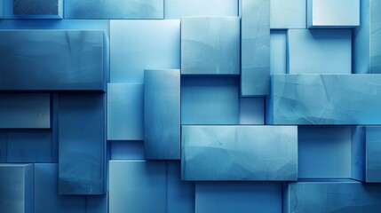 Sticker - Varying blue geometric shapes creating textured pattern. Dimensional wall art with captivating blue panels. Artistic arrangement of blue panels with diverse textures.