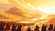 Dramatic Depiction of Biblical Warfare Unfolding Across Vast Desert Landscape