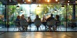 The gentle blur of individuals interacting at a table for business. Generative Ai