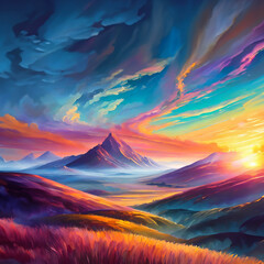 Wall Mural - Pleasant visual composition of surreal sunset colors and textures for landscape painting