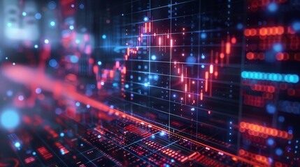 Wall Mural - a high-resolution image of a digital financial candlestick chart with glowing elements representing 